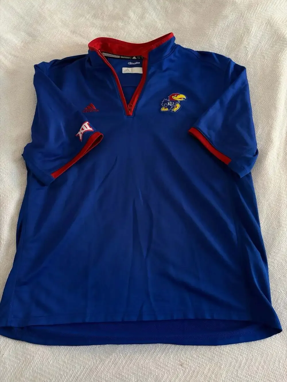 Adidas Kansas Jayhawks Men's Climalite Short Sleeve 1/4 Zip Sideline Pullover